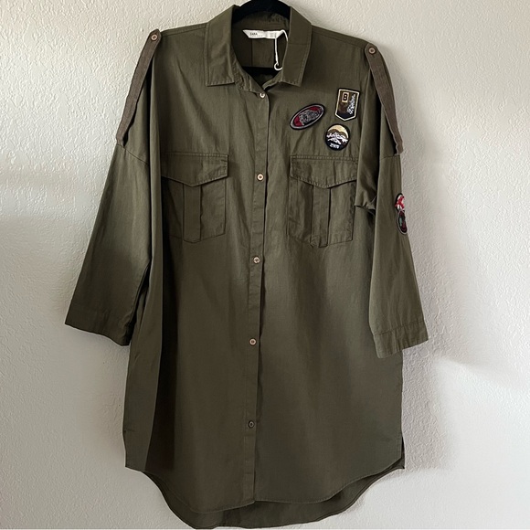 NWT Zara Military Inspired Half Sleeve Shirt Dress - Picture 2 of 6